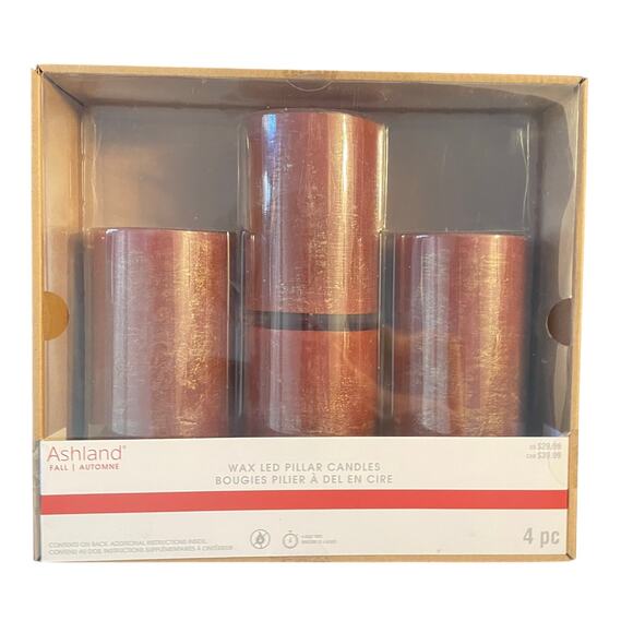 ASHLAND Orange Gold Pillar Candles LED No Flame NIB New Set of 4 Fall - Picture 1 of 2